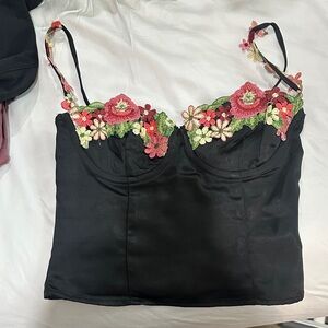 Princess Polly Black Floral Embroidered Top